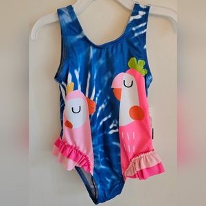 Tie Dye Toddler Girl Bathingsuit with Parrots